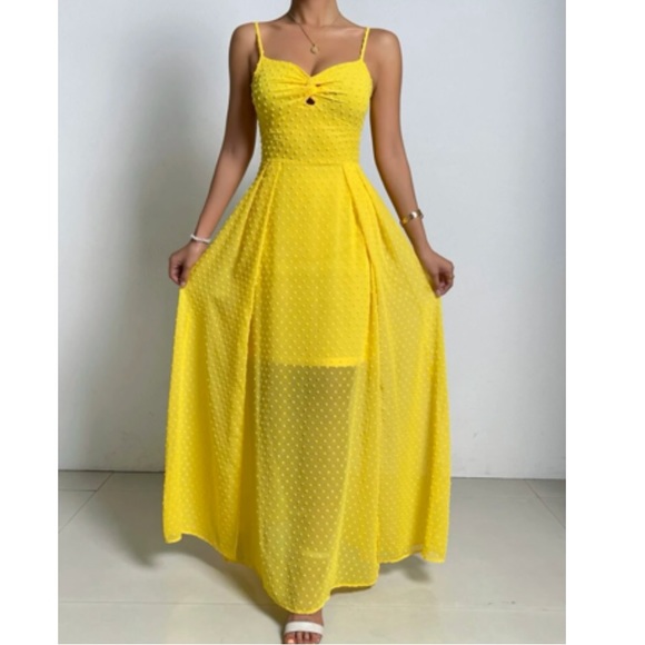 Luxe Swiss dot front tie backless wrap cami maxi dress - Picture 11 of 14